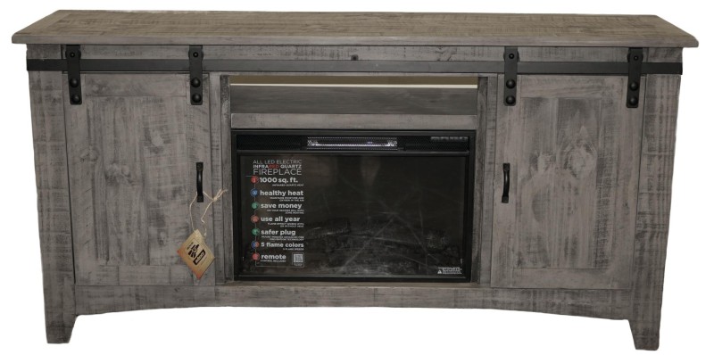 Charcoal Grey Barn Door TV Stand Fireplace